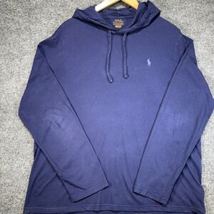 Polo Ralph Lauren Hoodie T-Shirt Mens XL Blue Lightweight Performance Pony Logo